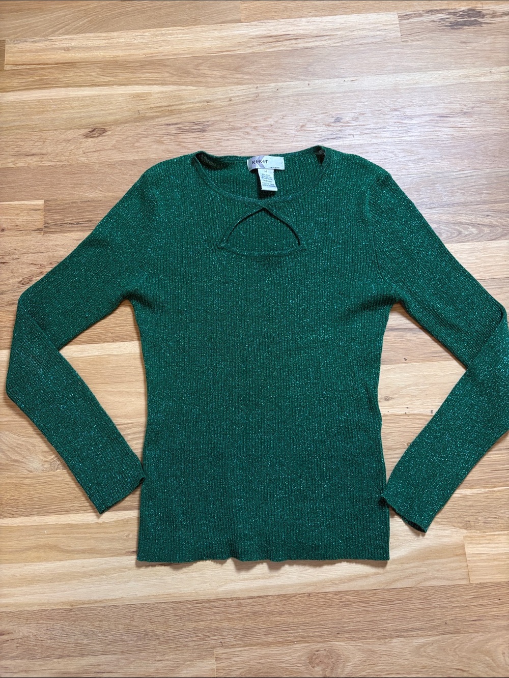 Y2K KIKIT Metallic Green Ribbed Sweater